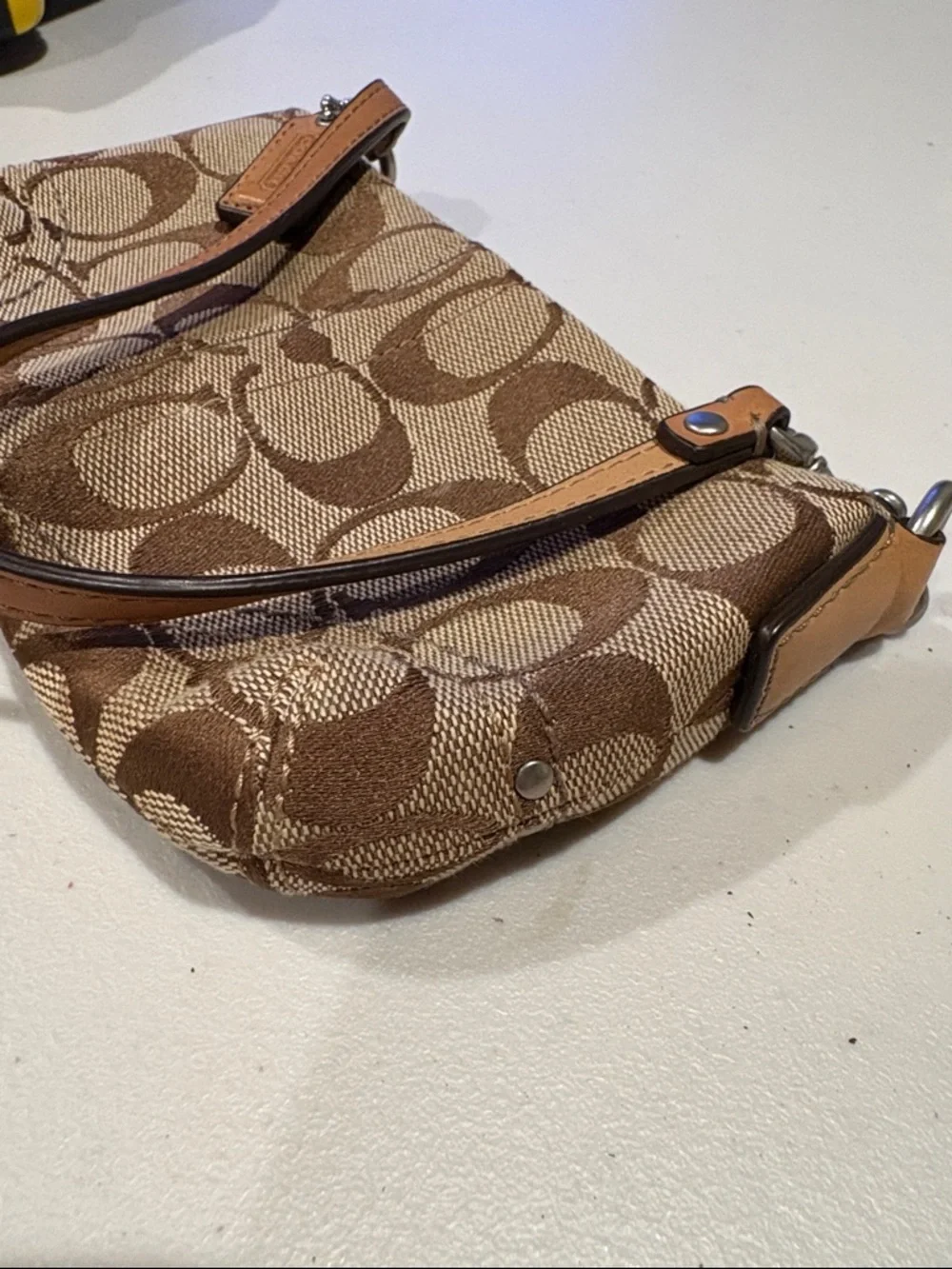 Coach - Vintage Signature Demi Pouch, Wristlet, purse. Brown.  Monogram Canvas